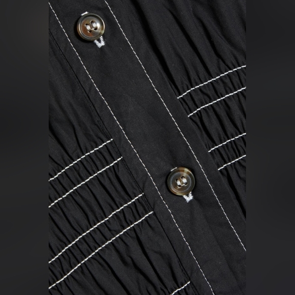 GANNI Women's Shirred organic cotton-poplin Black Blouse Size Small - Picture 5 of 17